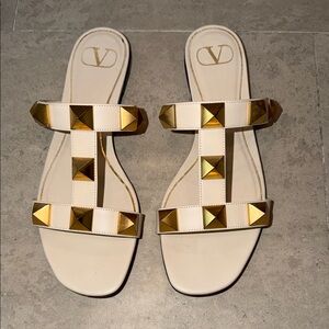 VALENTINO Women's Gold and Cream Studded Sandals 39